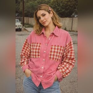 Pink and Red Plaid Oversized Jacket